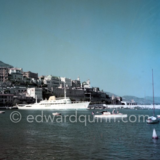 Yacht Christina of Aristotle Onassis. Monaco harbor 1957. - Photo by Edward Quinn