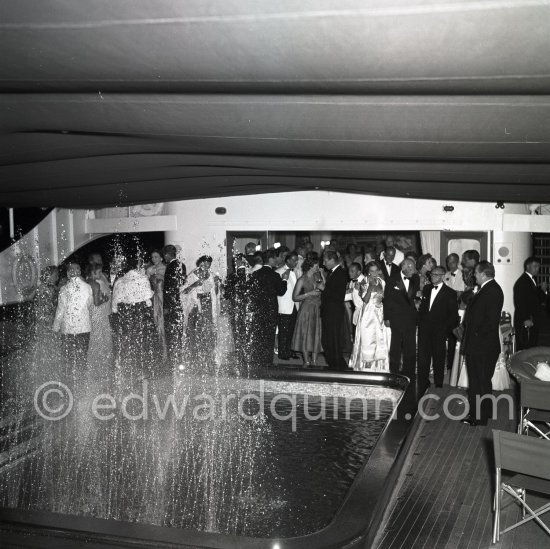 Cocktail on board the Christina. Monaco harbor 1954. - Photo by Edward Quinn