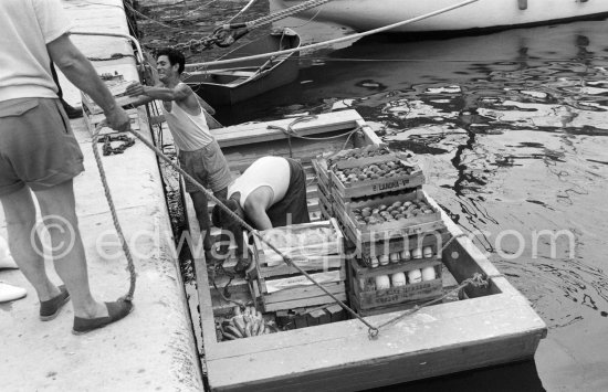 Food supply. Yacht Christina of Aristotle Onassis. Monaco harbor 1959. - Photo by Edward Quinn