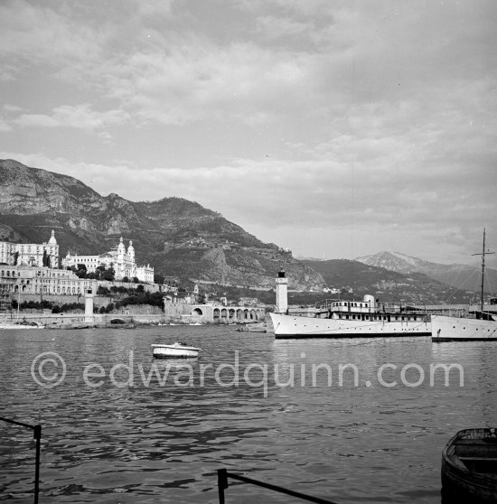 Prince Rainier\'s luxury yacht Deo Juvante II anchored in Monaco harbor, about 1950. - Photo by Edward Quinn