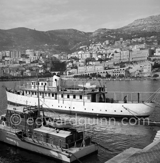 Prince Rainier\'s luxury yacht Deo Juvante II anchored in Monaco harbor, about 1950. - Photo by Edward Quinn