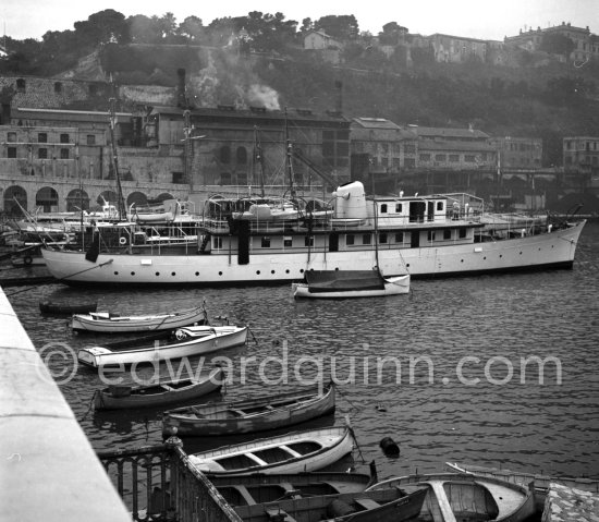 Prince Rainier\'s luxury yacht Deo Juvante II anchored in Monaco harbor, about 1950. - Photo by Edward Quinn