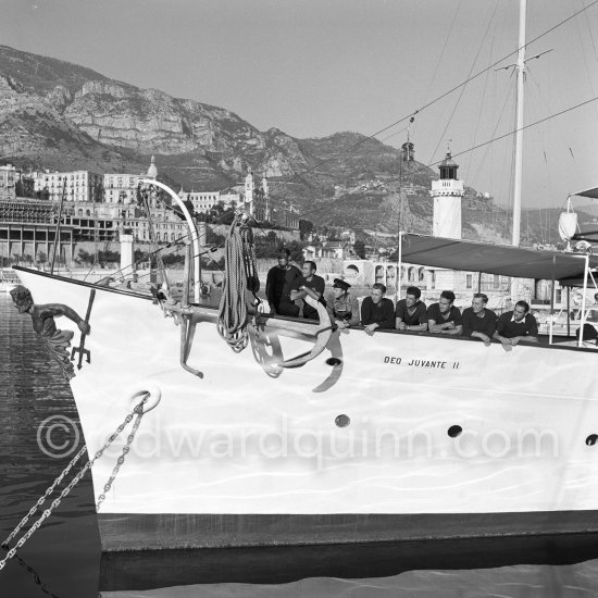 Prince Rainier\'s luxury yacht Deo Juvante II anchored in Monaco harbor, 1953. - Photo by Edward Quinn