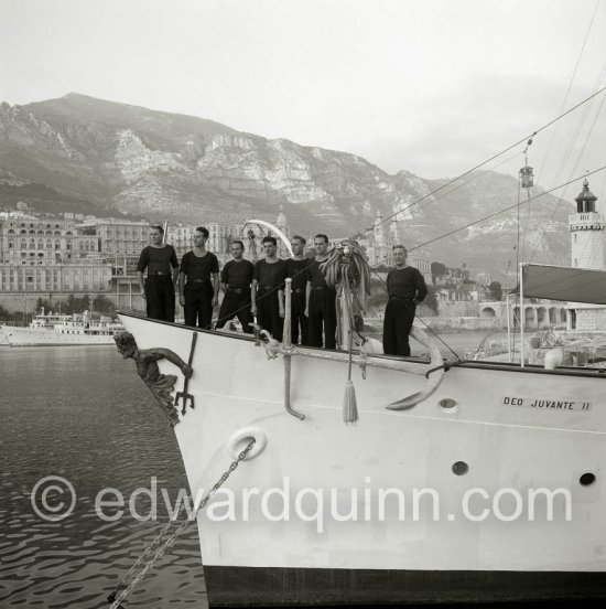 Prince Rainier's luxury yacht Deo Juvante II anchored in Monaco harbor, 1953. - Photo by Edward Quinn