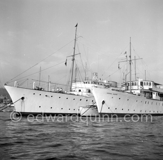 Right: Huong Giang (River of Scents), former Maid Marion, the yacht of the Emperor Bao-Dai of Vietnam. Left: Yacht Shemara of Sir Bernard Docker and his wife Lady Norah. Monaco 1954. - Photo by Edward Quinn