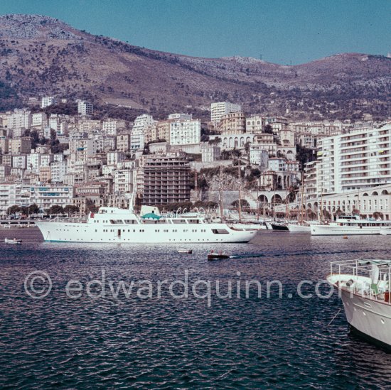 Yacht Radiant II. of Greek armateur Basil M. Mavroleon. Monaco harbor 1961. - Photo by Edward Quinn