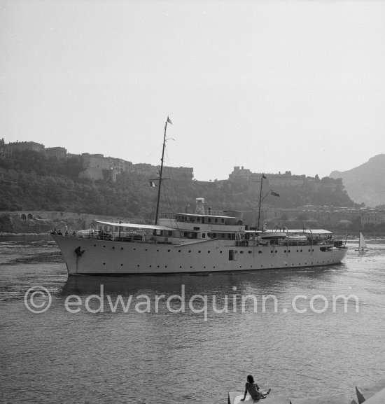 Yacht Shemara of Sir Bernard Docker and his wife Lady Norah. Monaco 1954. - Photo by Edward Quinn