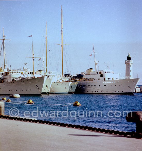 Not identified yachts. Second from left: Huong Giang, the yacht of the Emperor Bao-Dai of Vietnam. Monaco harbor in the \'50s - Photo by Edward Quinn