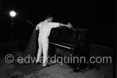 Arman, French artist. Burning Piano performance. Nice 1967 - Photo by Edward Quinn