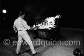 Arman, French artist. Burning Piano performance. Nice 1967 - Photo by Edward Quinn
