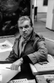 Francis Bacon signing etching "Metropolitan Triptych" at Marlborough Gallery London 1981. - Photo by Edward Quinn