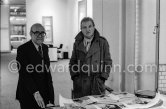 Francis Bacon signing etching "Metropolitan Triptych" at Marlborough Gallery London 1981. - Photo by Edward Quinn