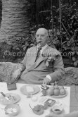 Sir Thomas Beecham, English conductor and impresario, staying for a rest at villa of concert cellist Mischel Cherniavsky. Vence 1958. - Photo by Edward Quinn