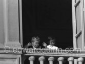 Prince Albert and Princess Caroline at a window of the Palace. Monegasque Fête Nationale. Monaco 1960 - Photo by Edward Quinn