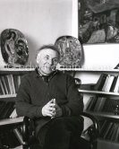 Marc Chagall at his home with his ceramics. Saint-Paul-de-Vence 1953. - Photo by Edward Quinn