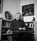 Marc Chagall at his home with his ceramics. Saint-Paul-de-Vence 1953. - Photo by Edward Quinn
