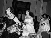 Pamela Churchill (in the middle). Behind her Sita Devi, Maharanee of Baroda, known as the "Indian Wallis Simpson". Summer Gala at Sporting d`Èté. Monte Carlo 1957 - Photo by Edward Quinn