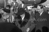 Sir Winston Churchill. On the right Edmond Murray, (Churchill’s Scotland Yard bodyguard). Arrival at Nice Airport 1961. - Photo by Edward Quinn