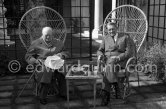 Sir Winston Churchill, René Coty (French president). Visit of Mr. Coty at Villa La Pausa (property of Emery Reves), Roquebrune 1958. - Photo by Edward Quinn