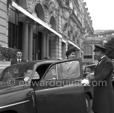 Raimonda Ciano ("Dindina"), granddaughter of Mussolini, daughter of Galeazzo Ciano and Edda Mussolini, with her husband Marquis Alessandro Giunta in front of Hotel de Paris, Monte Carlo 1952. - Photo by Edward Quinn