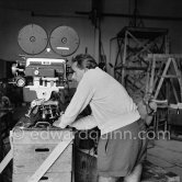 Henri-Georges Clouzot on camera during filming of "Le mystère Picasso". Nice, Studios de la Victorine, 1955. - Photo by Edward Quinn