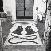 Jean Cocteau with his mosaic at Villa Santo Sospir. Saint-Jean-Cap-Ferrat 1952. - Photo by Edward Quinn