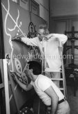 Jean Cocteau and Raymond Moretti. Collective painting "L'Age du Verseau". Nice 1962. - Photo by Edward Quinn