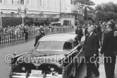 Charles de Gaulle and Prince Rainier. Visit of President Charles de Gaulle to Monaco palace and Musée Océanographique. Monaco Ville 1960. Car: Imperial (Chrysler) 4-Door-Sedan 1956. - Photo by Edward Quinn