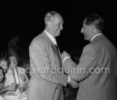 Jean-Gabriel Domergue and Maurice Chevalier. Reception at Palm Beach, MYCCA Motor Yacht Club of the Côte d’Azur, 1953. - Photo by Edward Quinn