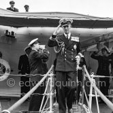 The Duke of Edinburgh, Prince Philip, on an official 5-days visit with the Royal Fleet to Monte Carlo, Feb. 1951. The HMS Magpie was the only vessel commanded by Lieutenant-Commander the Duke of Edinburgh, who took command on 2 September 1950, when he was 29. Here he leaves HMS Mermaid. - Photo by Edward Quinn