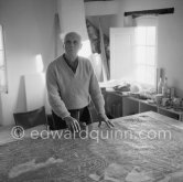 Max  Ernst  working on the painting "Schwalbennest" ("Un nid d'hirondelle", "A Swallow's Nest") 1966. Seillans 1966. - Photo by Edward Quinn