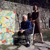 Max Ernst, Dorothea Tanning and their dog in the garden of their home with "La fête à Seillans". Seillans 1966. - Photo by Edward Quinn