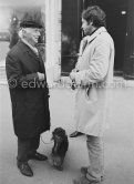 Max Ernst with kinetic artist Julio Le Parc in front of Gallery Denise René rive gauche. On the occasion of the exhibition "L’idée et la matière ". Paris 1974. - Photo by Edward Quinn