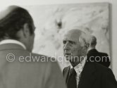 Max Ernst and Michel Guy (French ministre de la culture) at the opening of the exhibition "Dorothea Tanning: Oeuvre" (retrospective), Centre National d'Art Contemporain CNAC, Paris, May 28 - July 8, 1974. - Photo by Edward Quinn