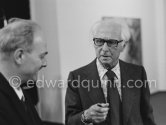 Max Ernst at the opening of the exhibition "Dorothea Tanning: Oeuvre" (retrospective), Centre National d'Art Contemporain CNAC, Paris, May 28 - July 8, 1974. - Photo by Edward Quinn