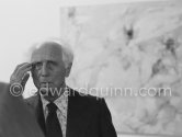 Max Ernst at the opening of the exhibition "Dorothea Tanning: Oeuvre" (retrospective), Centre National d'Art Contemporain CNAC, Paris, May 28 - July 8, 1974. - Photo by Edward Quinn