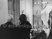 Max Ernst and Werner Spies at the opening of the exhibition "Dorothea Tanning: Oeuvre" (retrospective), Centre National d'Art Contemporain CNAC, Paris, May 28 - July 8, 1974. With sculptures by Dorothea Tanning. - Photo by Edward Quinn