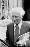 Max Ernst leaving the opening of the exhibition "Dorothea Tanning: Oeuvre" (retrospective), Centre National d'Art Contemporain, Paris, May 28 - July 8, 1974. - Photo by Edward Quinn