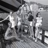 British fashion models cruising along the Côte d'Azur on board the yacht Bonaventura. Cannes 1955. - Photo by Edward Quinn