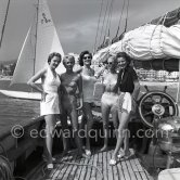 British fashion models cruising along the Côte d'Azur on board the yacht Bonaventura. Cannes 1955. - Photo by Edward Quinn