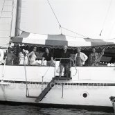 British fashion models cruising along the Côte d'Azur on board the yacht Bonaventura. Cannes 1955. - Photo by Edward Quinn