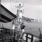 British fashion models cruising along the Côte d'Azur on board the yacht Bonaventura. Cannes 1955. - Photo by Edward Quinn