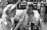 Zsa Zsa Gabor, Porfirio Rubirosa and Earl Blackwell, a society impresario who made his fortune keeping track of celebrities, at the restaurant Colombe d'Or, Saint-Paul-de-Vence 1953. - Photo by Edward Quinn