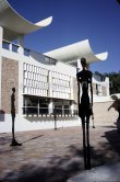 The Fondation Maeght. Giacometti sculptures. Saint-Paul-de-Vence 1964. Houses - Photo by Edward Quinn