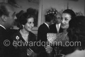 Elise Goulandris and Tina Onassis on the occasion of the marriage of Leonoidas Papagos and Anna Goulandris. Hotel du Cap-Eden-Roc 1953. - Photo by Edward Quinn