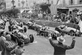 The flag in his hand, Charles Faroux, Race Director, gets ready to give the start. Juan Manuel Fangio, (34) Alfa Romeo 158 Alfetta, winner of the Grand Prix. Farina, Giuseppe "Nino" Farina, (32) Alfa Romeo 158 Alfetta, Jose Froilan Gonzales "El Cabezon", (big head"), (2) Maserati 4CLT, Etancelin, Talbot-Lago T26C, (14) Fagioli, Alfa Romeo, (36) Ascari, Ferrari 125, (40) Chiron, Maserati 4CLT/48, (48). Winner of the race was Fangio. Monaco Grand Prix 1950. - Photo by Edward Quinn