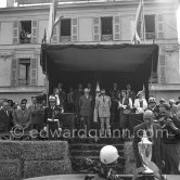 Winner of the Prix de Monte Carlo Robert Manzon, Gordini 23S. Prince Rainier and his father Prince Pierre. Right Antony Noghès, founder of the race. Monaco Grand Prix 1952, transformed into a race for sports cars. This was a two day event, the Sunday for the up to 2 litres (Prix de Monte Carlo), the Monday for the bigger engines, (Monaco Grand Prix). - Photo by Edward Quinn