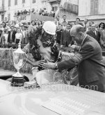 Robert Manzon, Gordini 23S (14), winner of the Prix de Monte Carlo with Antony Noghès, founder of the race This was a two day event, the Sunday for the up to 2 litres (Prix de Monte Carlo), the Monday for the bigger engines, (Monaco Grand Prix). - Photo by Edward Quinn