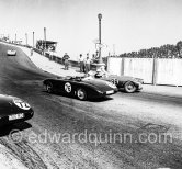 Piero Carini, (96) Ferrari 340, brakes hard, spins to stop against the railing. He will start again, but with a damaged rear axle. Macklin, (76) Aston Martin DB3, manages to pass. Wisdom, (82) Jaguar C. Monaco Grand Prix 1952, transformed into a race for sports cars. This was a two day event, the Sunday, Prix Monte Carlo, for the up to 2 litres (Prix de Monte Carlo), the Grand Prix, Monday for the bigger engines, (Monaco Grand Prix). - Photo by Edward Quinn
