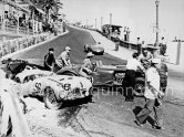 The accident at Sainte-Dévote: 56 Robert Manzon, Gordini T15S, 84 Hume, Allard J7. 72 Reg Parnell, Aston Martin DB3. His engine blows up in the Ste-Devote and aligns his car against the straw bales. Monaco Grand Prix 1952, transformed into a race for sports cars. This was a two day event, the Sunday, Prix Monte Carlo, for the up to 2 litres (Prix de Monte Carlo), the Grand Prix on Monday for the bigger engines (Monaco Grand Prix). - Photo by Edward Quinn